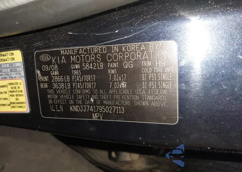 2009 Kia Borrego Lx z USA, uszkodzony, nr VIN KNDJJ741795027113